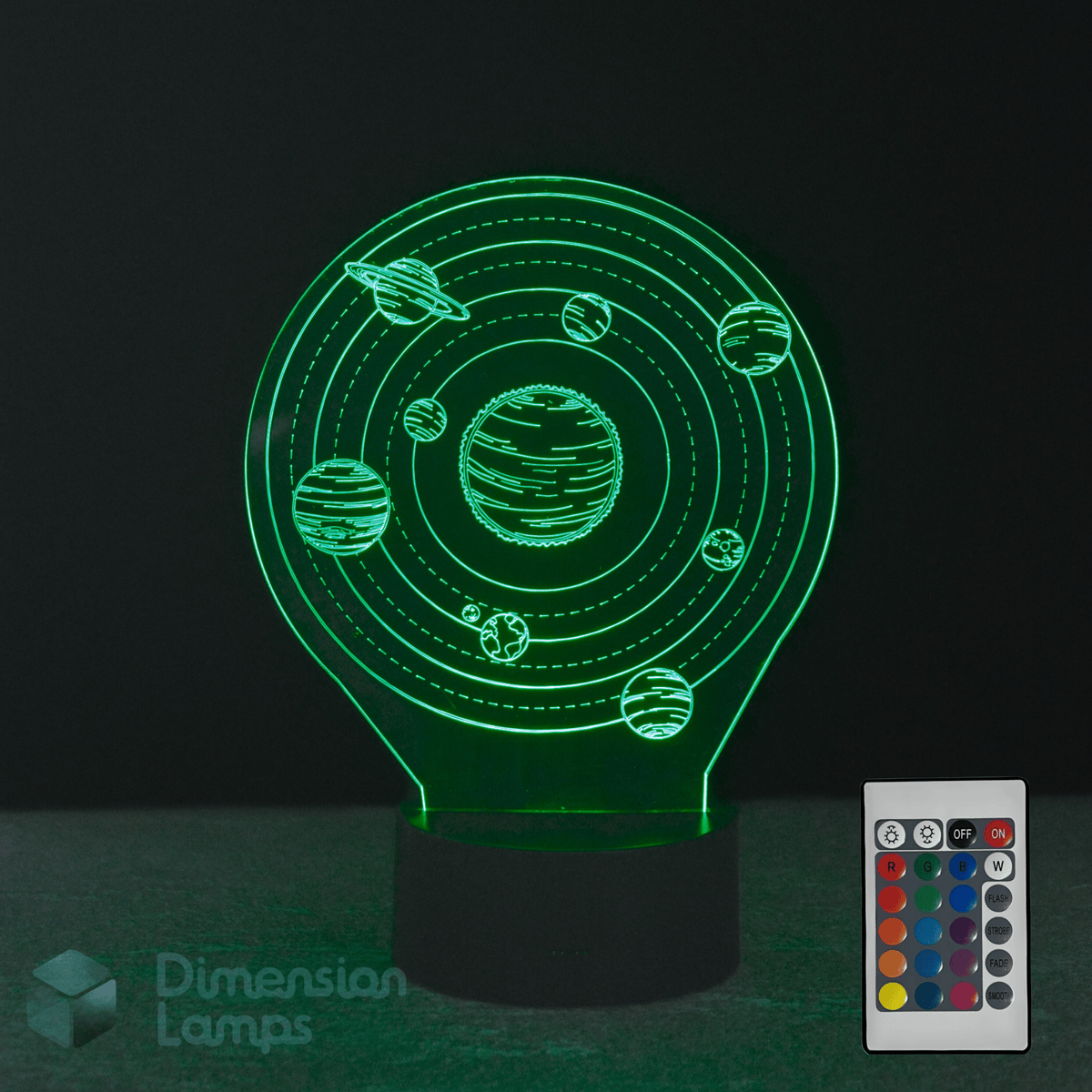 3D planet lamp with remote control on a dark background
