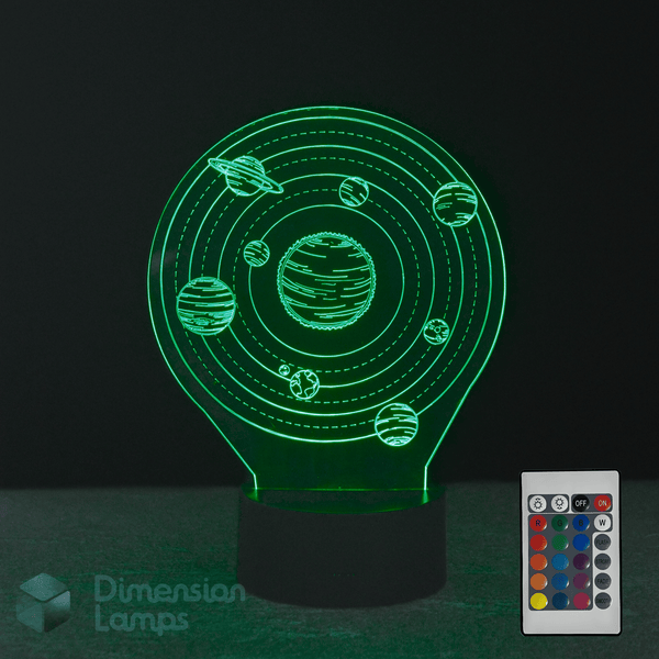 3D planet lamp with remote control on a dark background