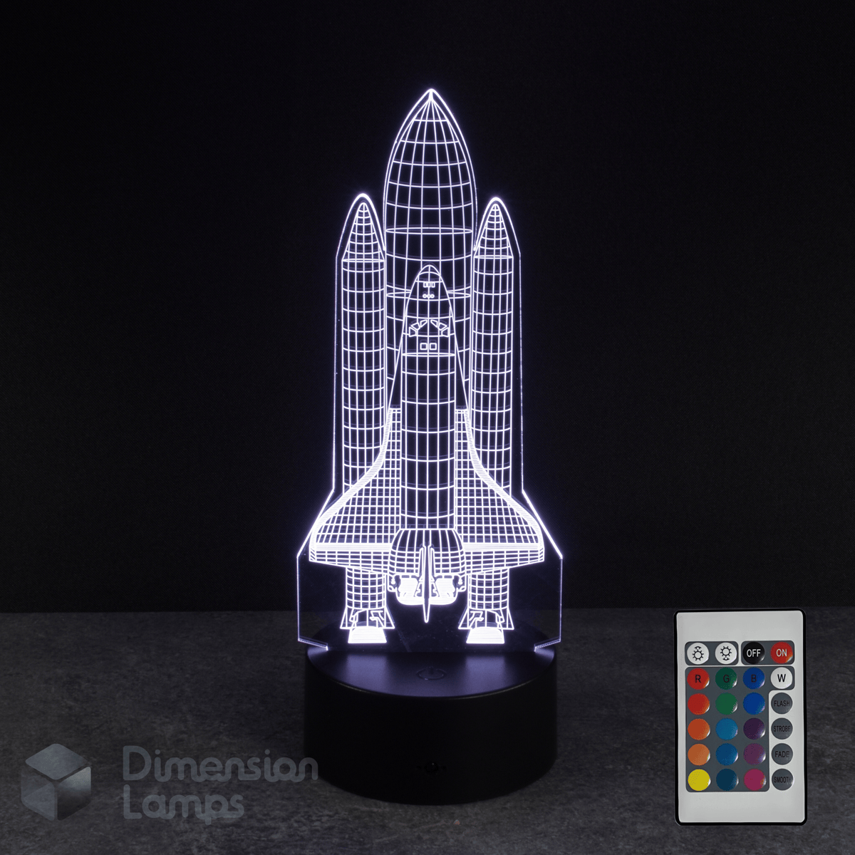 16 colour remote options for the LED 3D Illusion space shuttle lamp