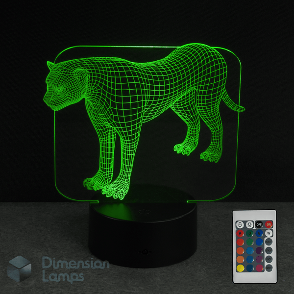 3D wireframe big cat panther leopard cheetah lamp with remote control on a dark background
