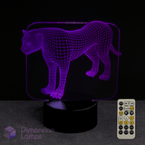 3D LED lamp with cheetah panther, leopard, design and remote control on a dark background