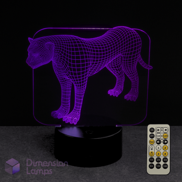 3D LED lamp with cheetah panther, leopard, design and remote control on a dark background