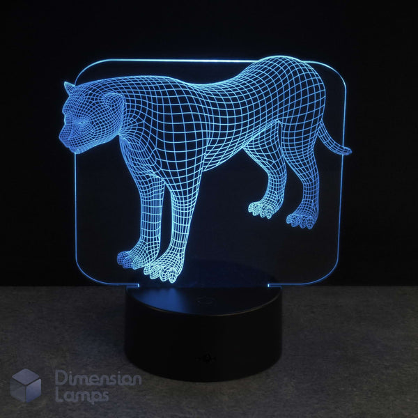 3D wireframe panther, leopard, cheetah, big cat design lamp on a black background