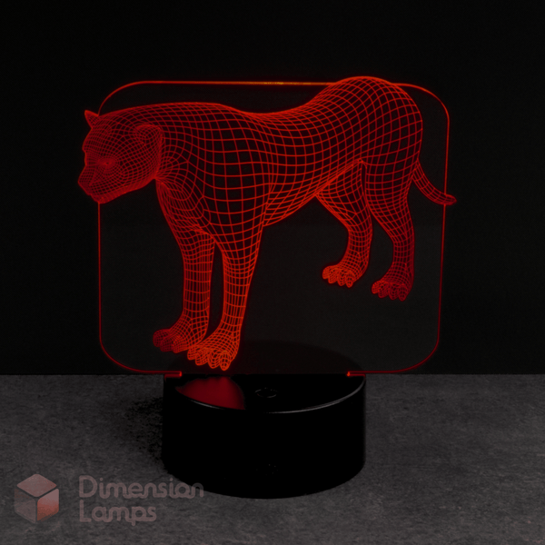 3D wireframe panther design lamp on a dark background from Dimension Lamps