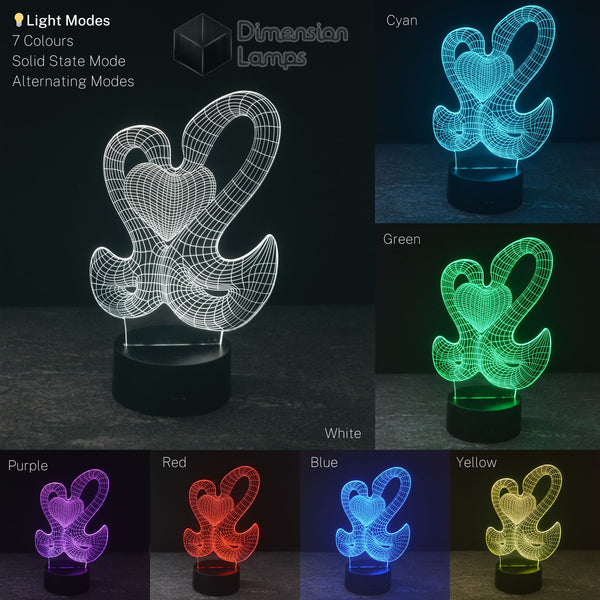 See the Swan Heart 3D LED lamp in a variety of colours perfect for adding a romantic touch to homes across Australia: white, cyan, green, purple, red, blue, and yellow.