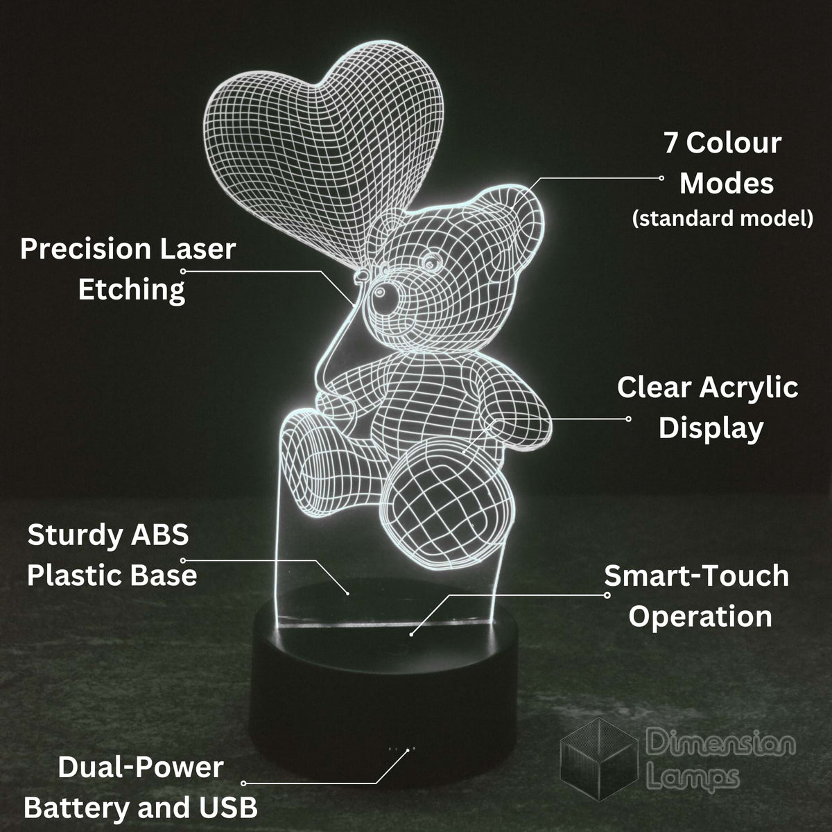 Teddy Bear Heart 3D Lamp