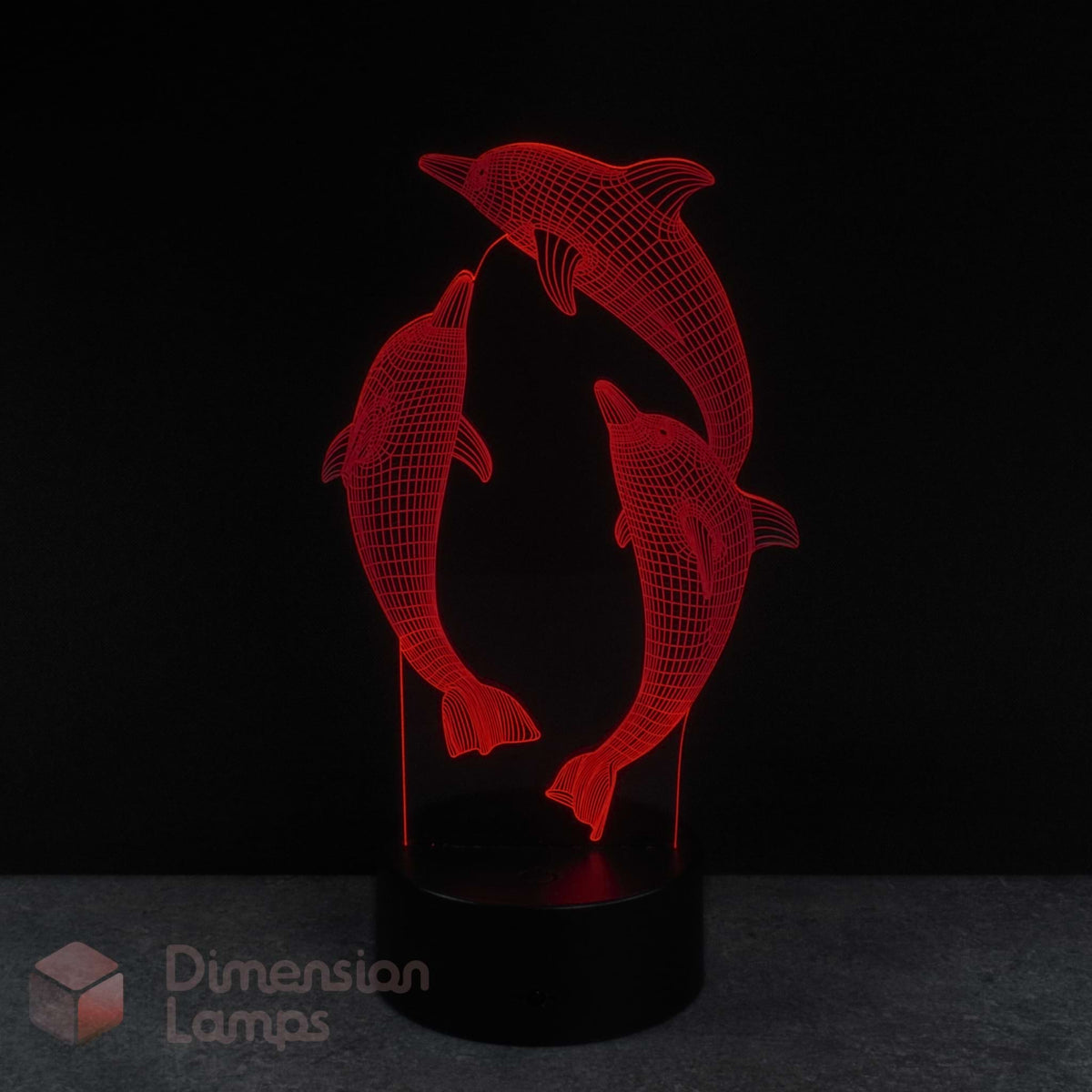3D LED lamp with dolphin design on a black background. Kids gift idea.