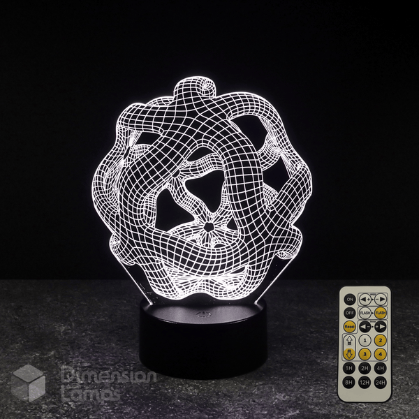 3D geometric design lamp with remote control on a dark background