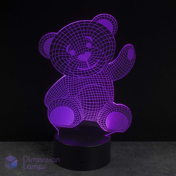 3D teddy bear lamp with a purple wireframe design on a black background. Infant gift idea for Australian kids.