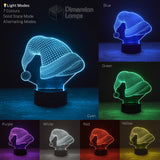 Santa Hat 3D Lamp colour variations for festive decor: blue, green, cyan, purple, white, red, and yellow. Steady and changing light mode options, christmas decoration.