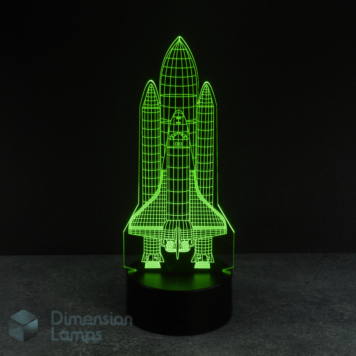 This green Space Shuttle LED 3D lamp features an intricate design of a rocket ready for launch. A distinctive nightlight for boys, adding a cosmic touch to their bedroom decor.