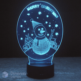 Merry Christmas Snowman 3D lamp: cyan festive lighting. Features a charming snowman design with 