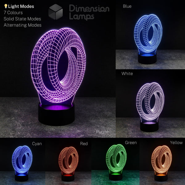 Mobius strip 3d night lamps features: precision laser etching of the continuous looped geometric form, 7 colour modes, clear acrylic display, sturdy ABS plastic base, smart-touch operation, and dual power via battery or USB. A thoughtful gift idea for students in Australia.