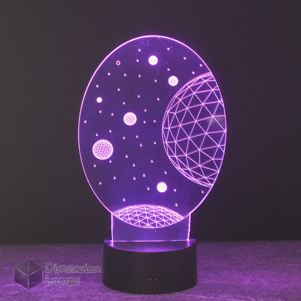 This Planets 3D lamp, perfect as a space lamp for kids in Australia, emits a soft purple glow, featuring designs of planets and stars. 
