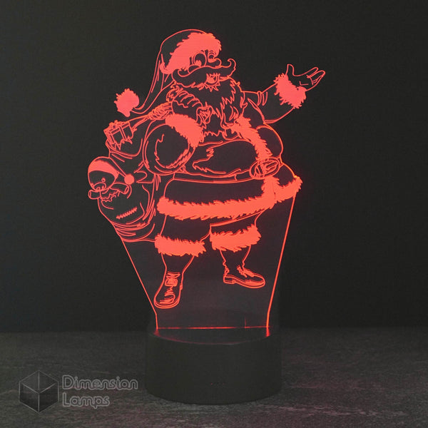 Santa Claus with toy bag 3D lamp: festive Christmas decoration. Features an illuminated Santa figure carrying a sack of gifts, adding a warm glow to holiday décor.