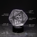 Icosahedron 3D lamp features: a top geometric 3d night light for office and study in Australia. Highlights precision laser etching, 7 colour modes, clear acrylic display, strong ABS plastic base, smart touch operation, and versatile battery and USB power options. 