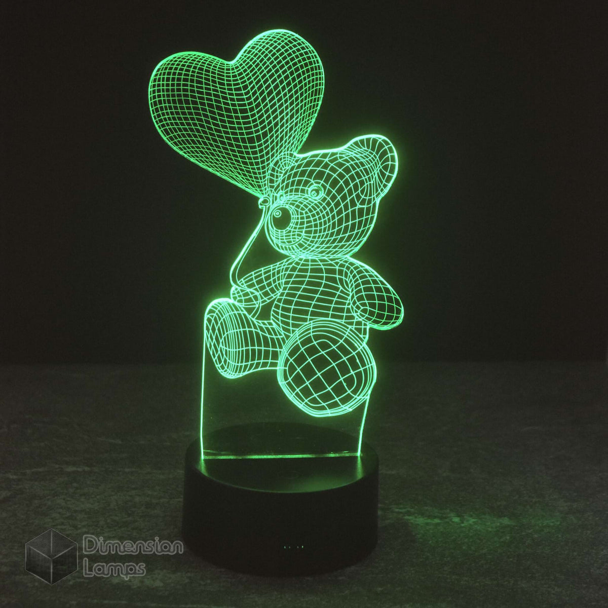 Teddy bear heart 3D lamp: a charming night light for children's rooms. Features a bear holding a heart balloon, creating a unique and comforting illuminated display.